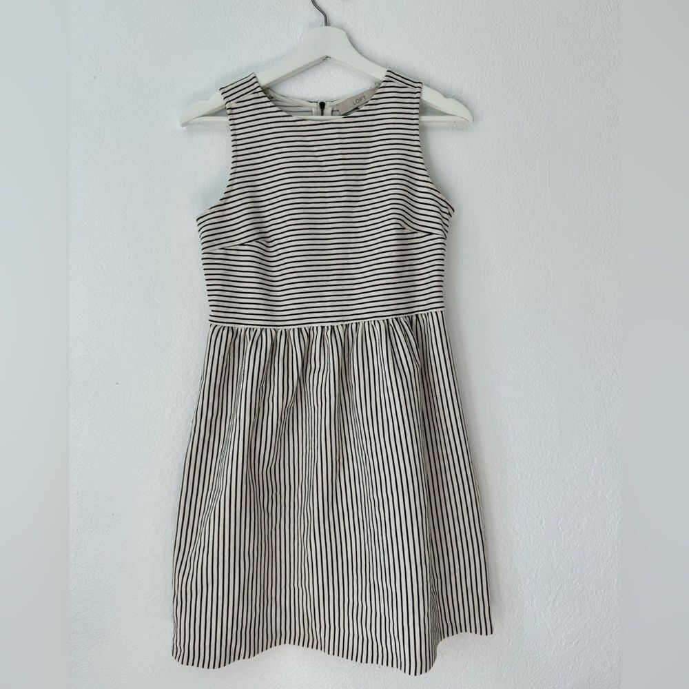 LOFT Black and White A-Line Midi Dress